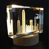 color led light 3d laser engraving crystal cube with building for gift wholesale 3d crystal cube