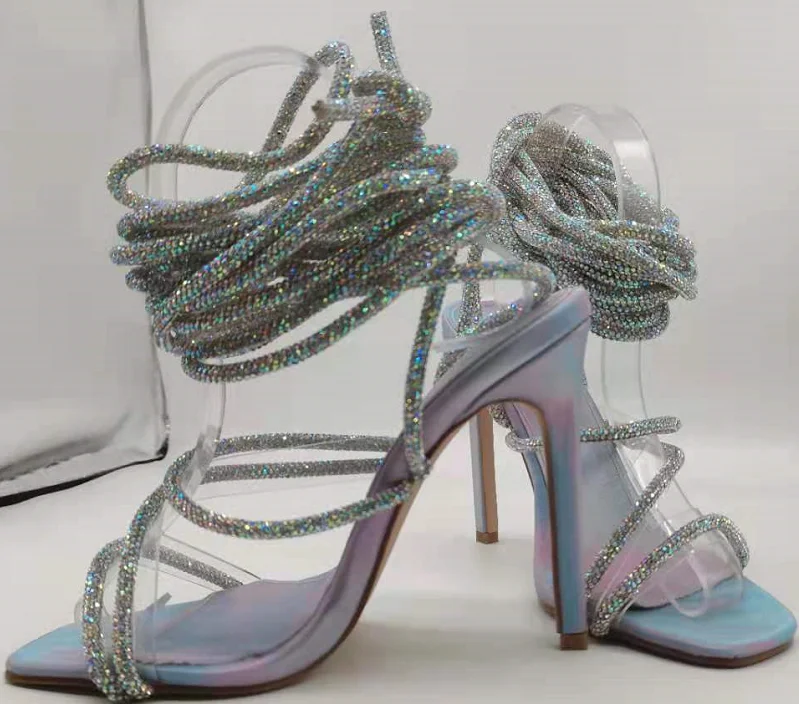 Summer sexy bling bling sandals 2021 designer lace-up women's shoes fashionable diamond party high heels, Silver
Summer sexy bling bling sandals 2021 designer lace-up women's shoes fashionable diamond party high heels, Silver