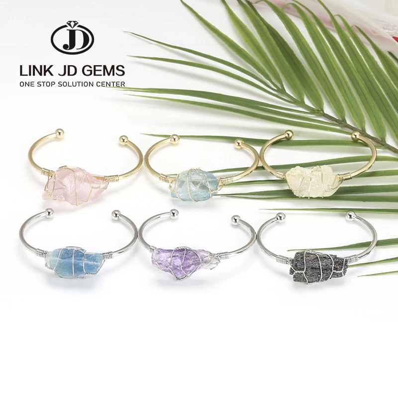 Fashion Gemstone Bangle Gold Color Wire Wrap Irregular Cuff Crystal Quartz Natural Rough Stone Bracelet
Fashion Gemstone Bangle Gold Color Wire Wrap Irregular Cuff Crystal Quartz Natural Rough Stone Bracelet