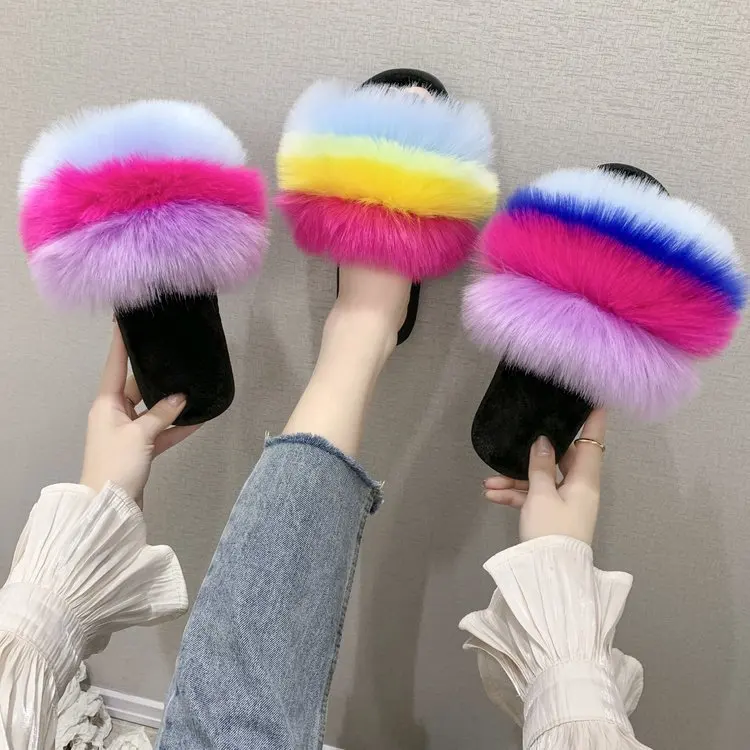 New fashion winter warm indoor outdoor home soft plush slippers for woman and girls, Rainbow
New fashion winter warm indoor outdoor home soft plush slippers for woman and girls, Rainbow