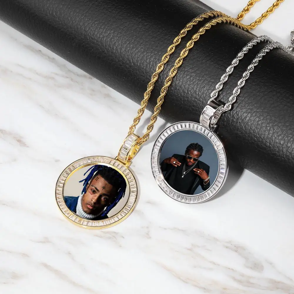 High quality hiphop ice out CZ diamond necklace custom gold plated round shape baguette photo pendant engraving letter, Silver/gold/rose gold
High quality hiphop ice out CZ diamond necklace custom gold plated round shape baguette photo pendant engraving letter, Silver/gold/rose gold