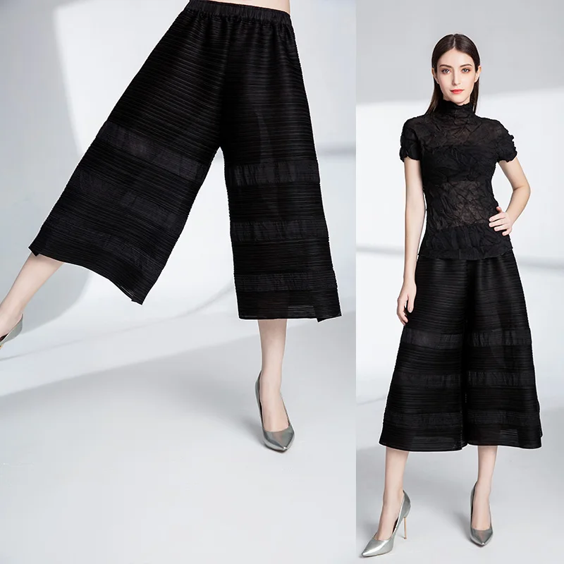 Issey Miyake Pleated ladies fashion casual elastic belt seven minutes Wide Leg Pants, Accept custom color
Issey Miyake Pleated ladies fashion casual elastic belt seven minutes Wide Leg Pants, Accept custom color