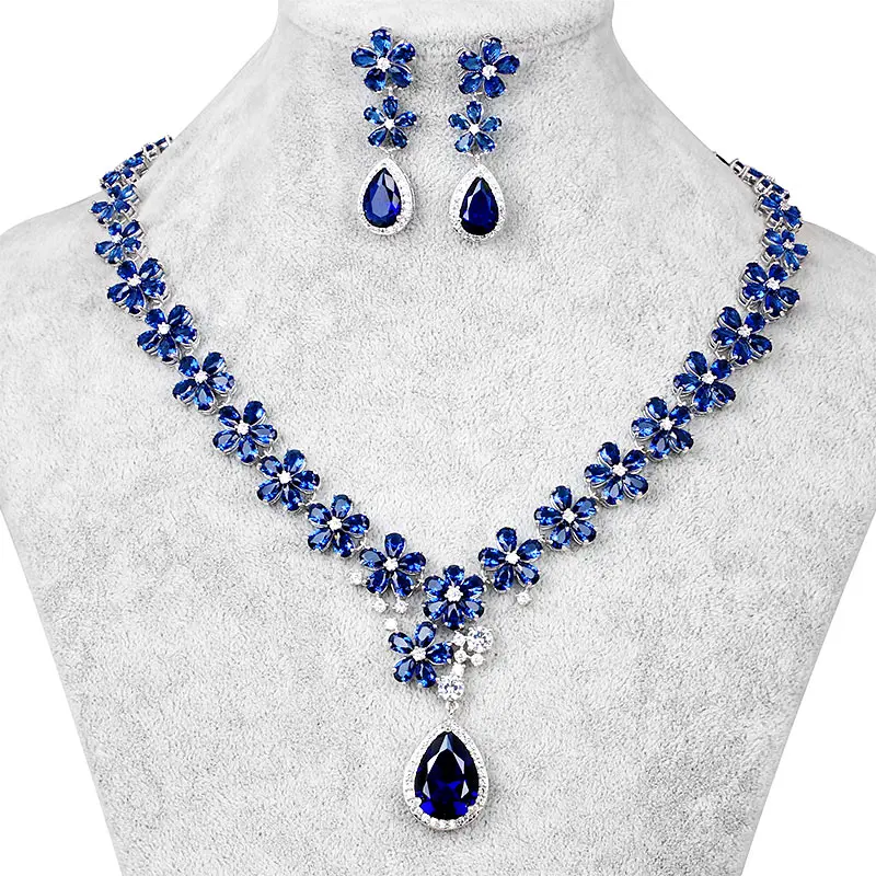 WeimanJewelry Factory Direct Sale Floral Design Blue / Red / Clear Cubic Zirconia CZ Wedding Bridal Necklace Jewelry Set
WeimanJewelry Factory Direct Sale Floral Design Blue / Red / Clear Cubic Zirconia CZ Wedding Bridal Necklace Jewelry Set