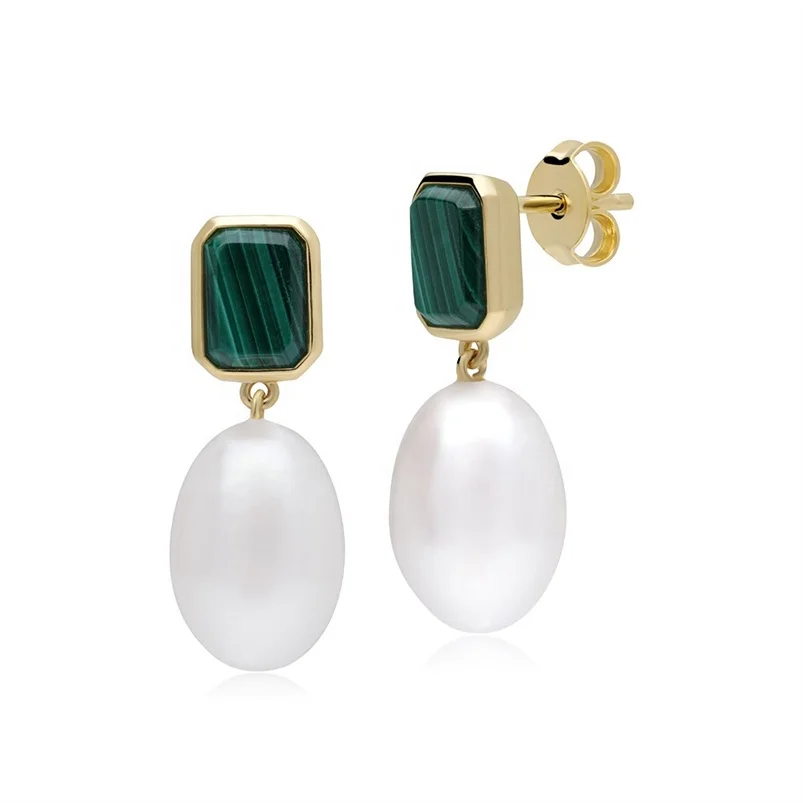 Gemnel unique 18k yellow gold sterling silver malachite freshwater pearl drop earring
Gemnel unique 18k yellow gold sterling silver malachite freshwater pearl drop earring