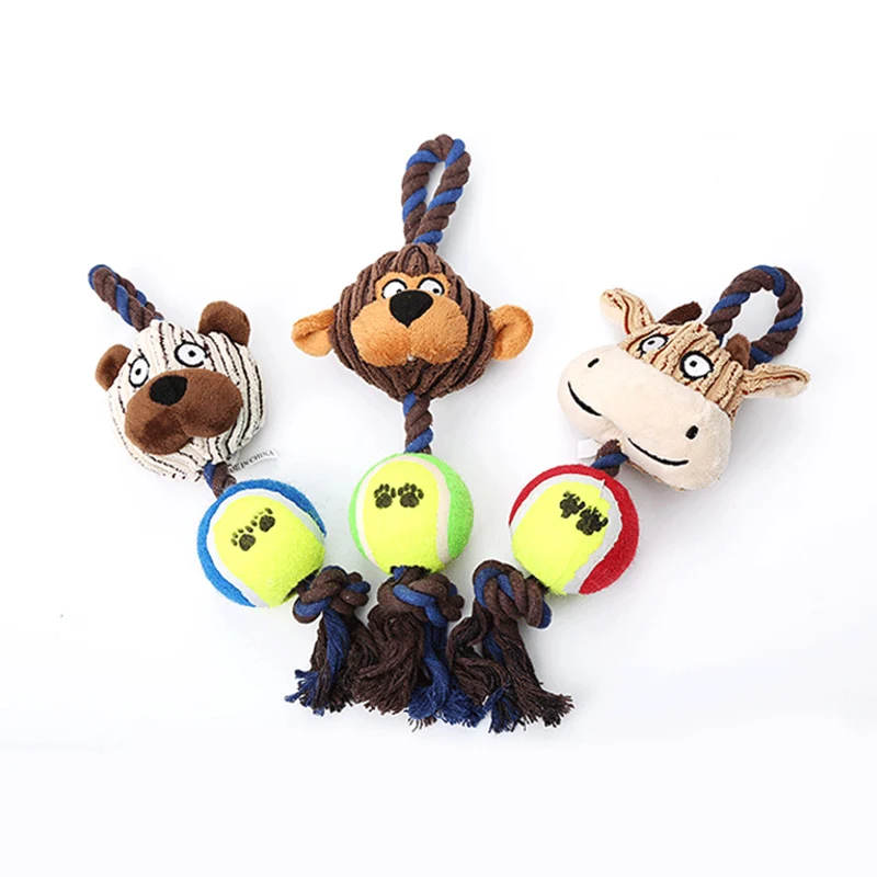 good quality durable plush dog pet chew teeth toy with cotton rope and tennis ball and squeaker inside
good quality durable plush dog pet chew teeth toy with cotton rope and tennis ball and squeaker inside