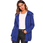 Fall Clothing for Women Blue winter women hiking waterproof hooded solid outdoor rain trench coat