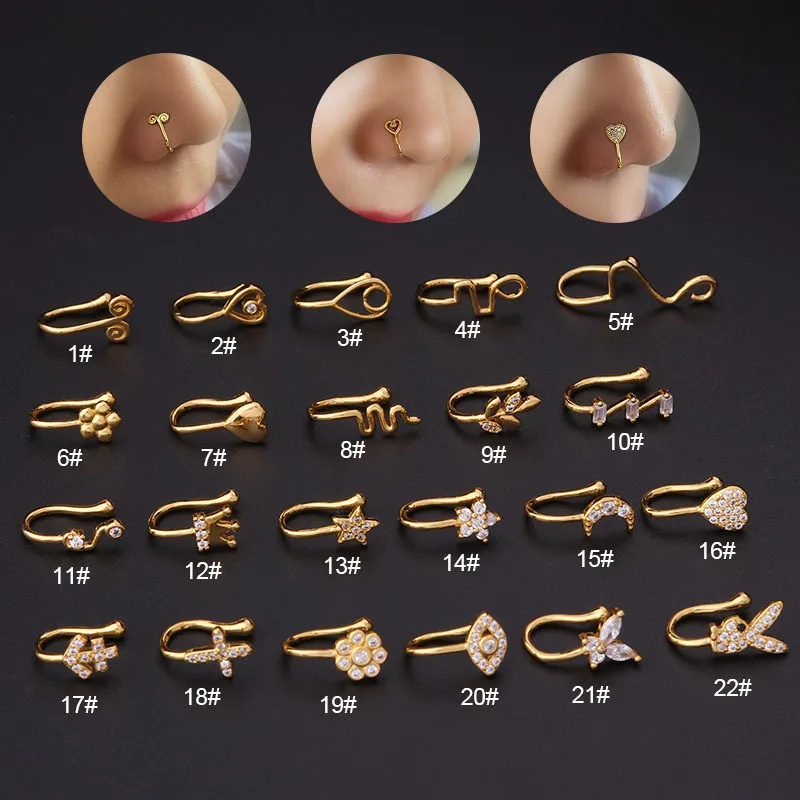 Gold Plated New Wholesale Diamond Brass Heart Star Snake Fake Face Clip On Non piercing Woman Nose Ring
Gold Plated New Wholesale Diamond Brass Heart Star Snake Fake Face Clip On Non piercing Woman Nose Ring