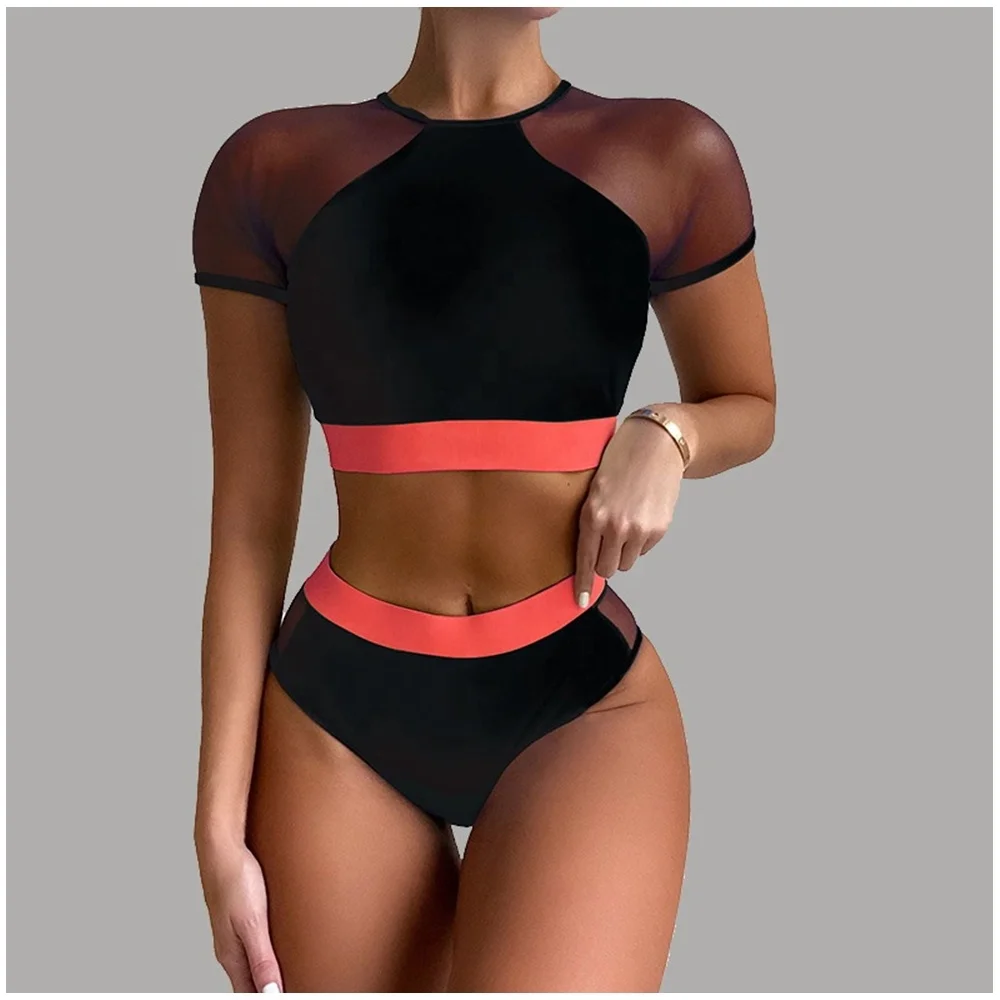 2021 Hot Selling New Transparent Double Shoulder Short Sleeve Bikini Triangle High Waist Color Stitching Design Ladies Swimwear, As picture
2021 Hot Selling New Transparent Double Shoulder Short Sleeve Bikini Triangle High Waist Color Stitching Design Ladies Swimwear, As picture