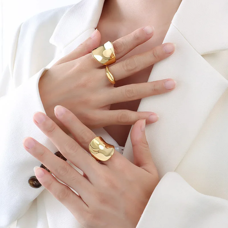 Hip Hop Jewelry 18k Real Gold Plated Wide Irregularly Shape Finger Rings Exaggerated Concave Stainless Steel Vintage Ring Women
Hip Hop Jewelry 18k Real Gold Plated Wide Irregularly Shape Finger Rings Exaggerated Concave Stainless Steel Vintage Ring Women