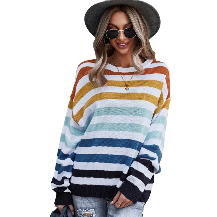 wholesale custom Round Neck Breathable Pullovers Striped knitting sweater for women
wholesale custom Round Neck Breathable Pullovers Striped knitting sweater for women
