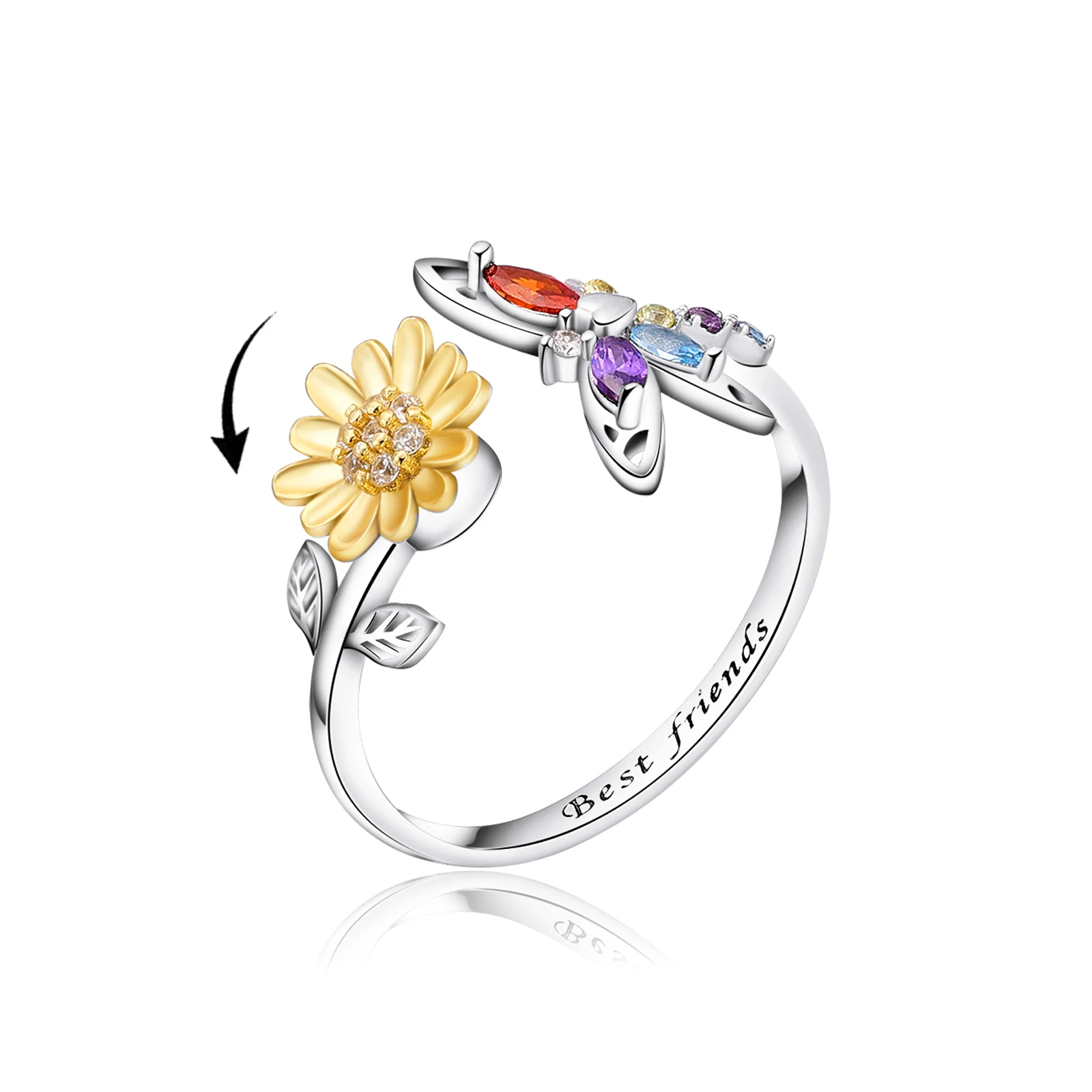 Custom 925 Sterling Silver Rotating Spinning Open Adjustable Dragonfly Flower Engraving Best Friends Anxiety Ring
Custom 925 Sterling Silver Rotating Spinning Open Adjustable Dragonfly Flower Engraving Best Friends Anxiety Ring
