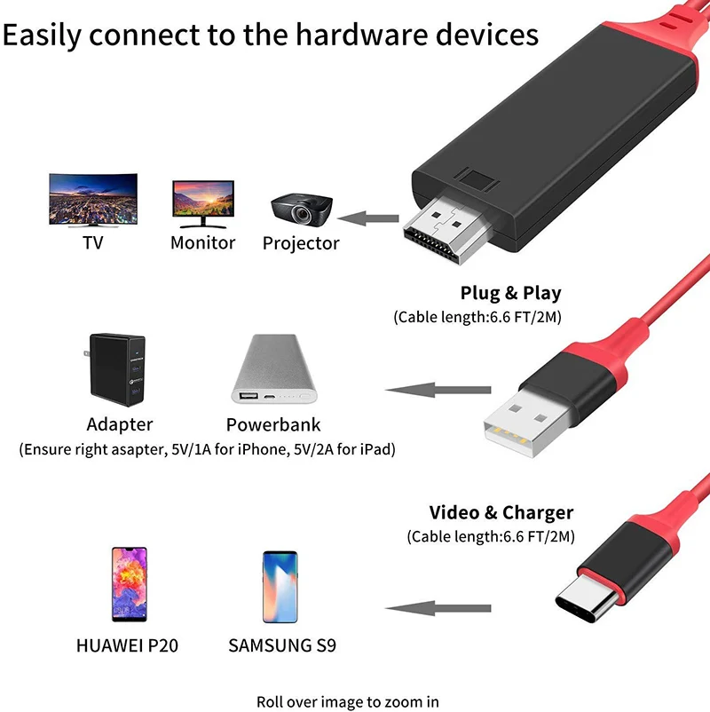 USB-C to HDMI Cable Type C to HDMI Adapter for MacBook Samsung Galaxy S9/S8 Huawei Mate 10 Pro P20 USB-C HDMI Adapter - ANKUX.COM