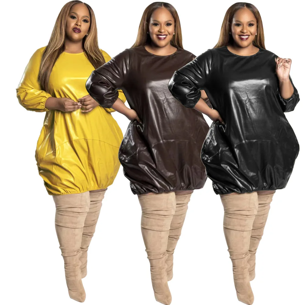 Stylish Long Sleeve Ladies Nightclubs Dresses Casual Fall Winter Loose Pu Leather Plus Size Womens Skirts, Picture color
Stylish Long Sleeve Ladies Nightclubs Dresses Casual Fall Winter Loose Pu Leather Plus Size Womens Skirts, Picture color