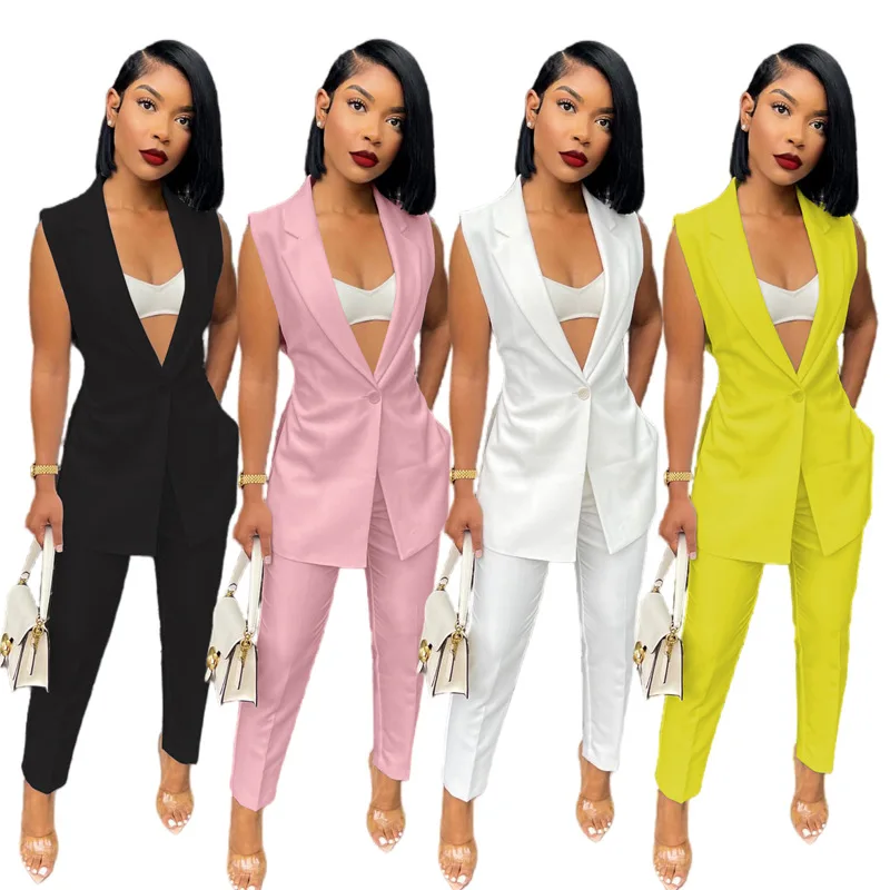 Drop Shipping Split Suit Two-piece Suit Sexy Office Sleeveless Coat Pants Sets Solid Color Women's Spring Suits
Drop Shipping Split Suit Two-piece Suit Sexy Office Sleeveless Coat Pants Sets Solid Color Women's Spring Suits