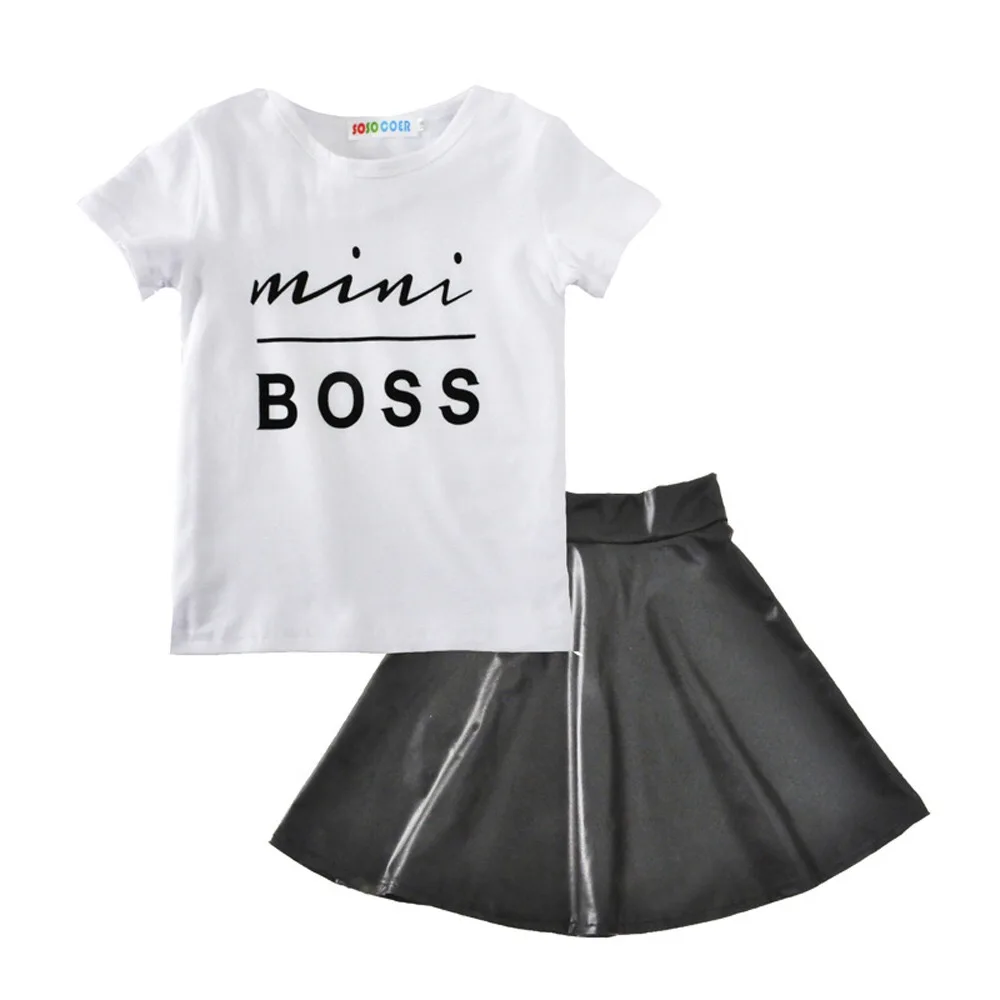 New fashion Toddler Girl Clothing set letter printed short sleeve T-shirt and pu leather skirt set clothing for kids, Picture shows
New fashion Toddler Girl Clothing set letter printed short sleeve T-shirt and pu leather skirt set clothing for kids, Picture shows