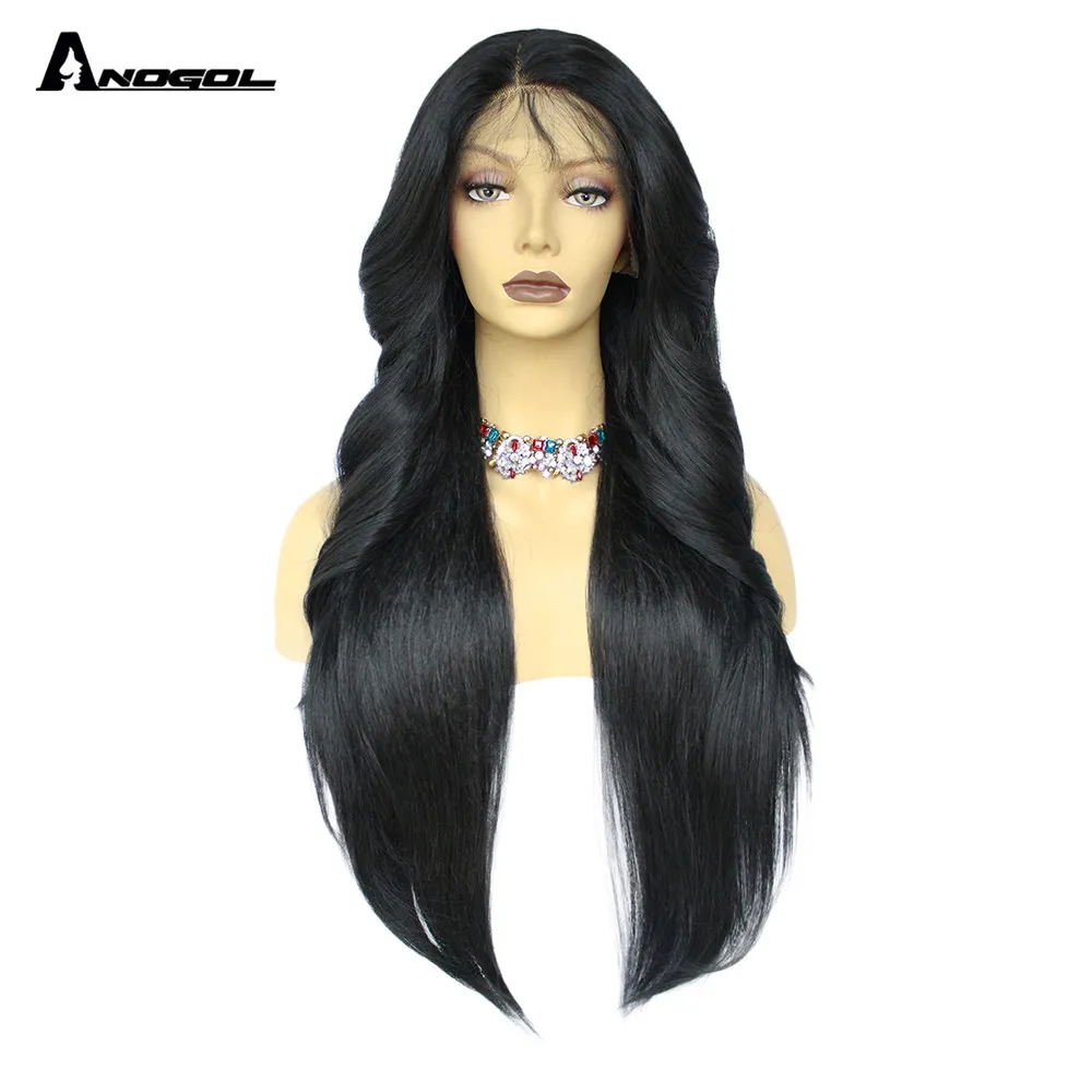 

Anogol Straight Lace Front wigs for Black women Synthetic Wavy Long Wig With Baby Hair For Black Women 26 inches