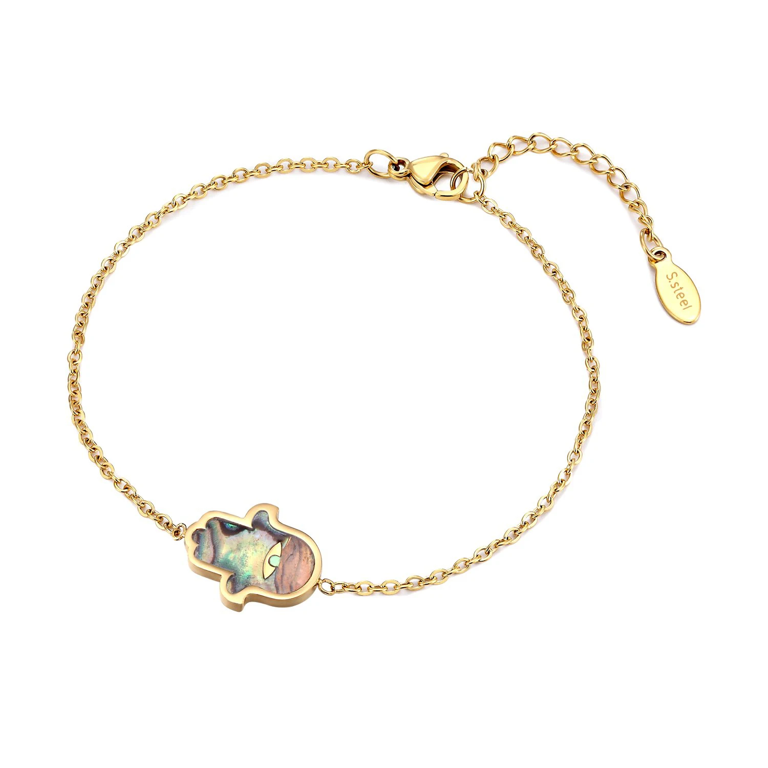 Popular gold color stainless steel mother of pearl eye hand of Fatima hamsa womens bracelet
Popular gold color stainless steel mother of pearl eye hand of Fatima hamsa womens bracelet