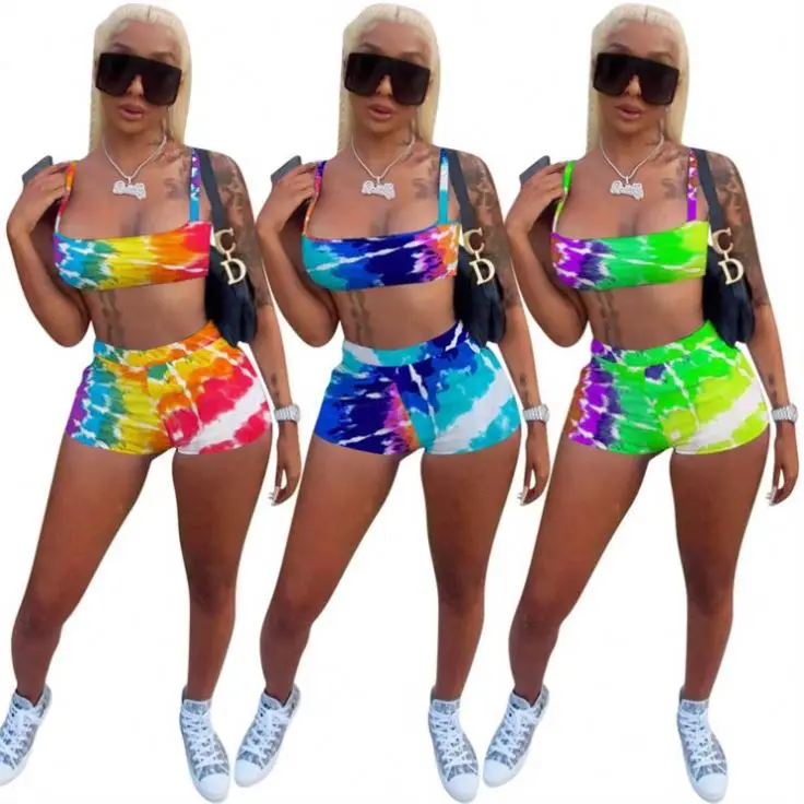 MISS Newest Design Tie Dye Strap Crop Top Shorts Casual Sports Wear Women Short Two Piece Summer Sets
MISS Newest Design Tie Dye Strap Crop Top Shorts Casual Sports Wear Women Short Two Piece Summer Sets