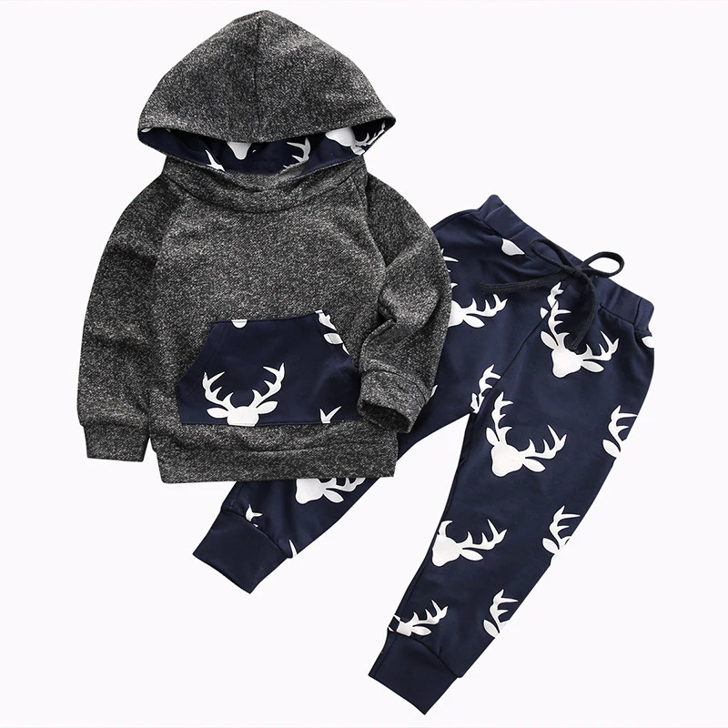 

Spring Autumn Baby Clothes Set 2021 Fashion Newborn Baby Boy Girl Long Sleeve Hooded Deer Sweatshirt and Long Pants 2pcs Set Out