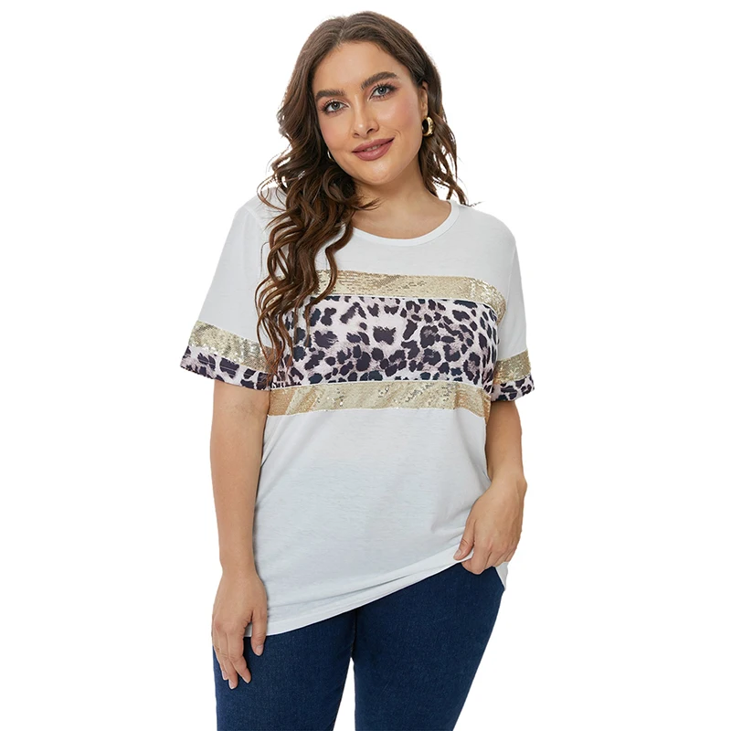 Hot Sale New Design Casual Comfortable Outdoor Clothes Sequin Leopard Accent Plus Size Women T Shirt
Hot Sale New Design Casual Comfortable Outdoor Clothes Sequin Leopard Accent Plus Size Women T Shirt