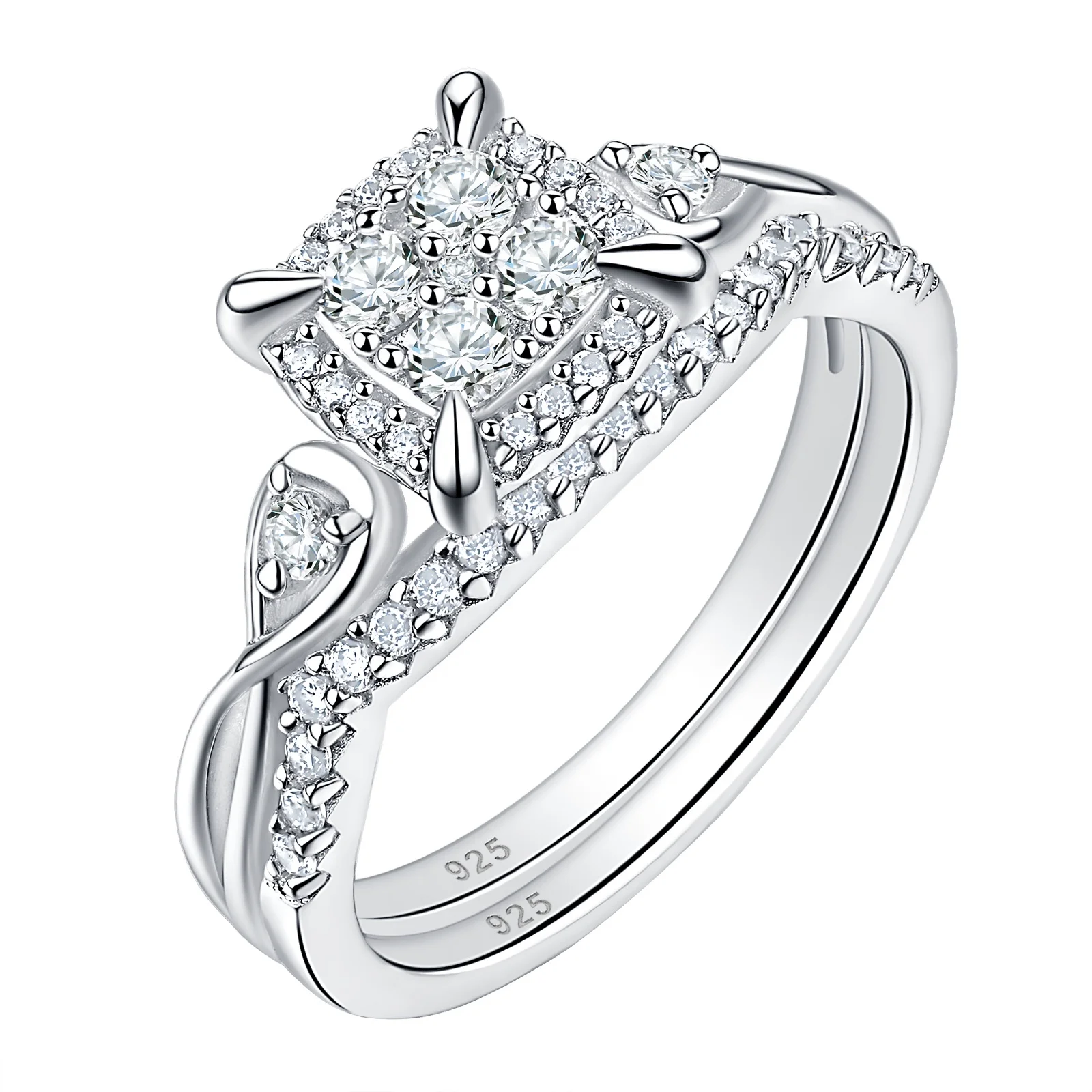 Newshe 2 Pieces Solid 925 Sterling Silver Wedding Rings For Women Cubic Zircons Unique Bridal Set Classic Jewelry BR0994
Newshe 2 Pieces Solid 925 Sterling Silver Wedding Rings For Women Cubic Zircons Unique Bridal Set Classic Jewelry BR0994