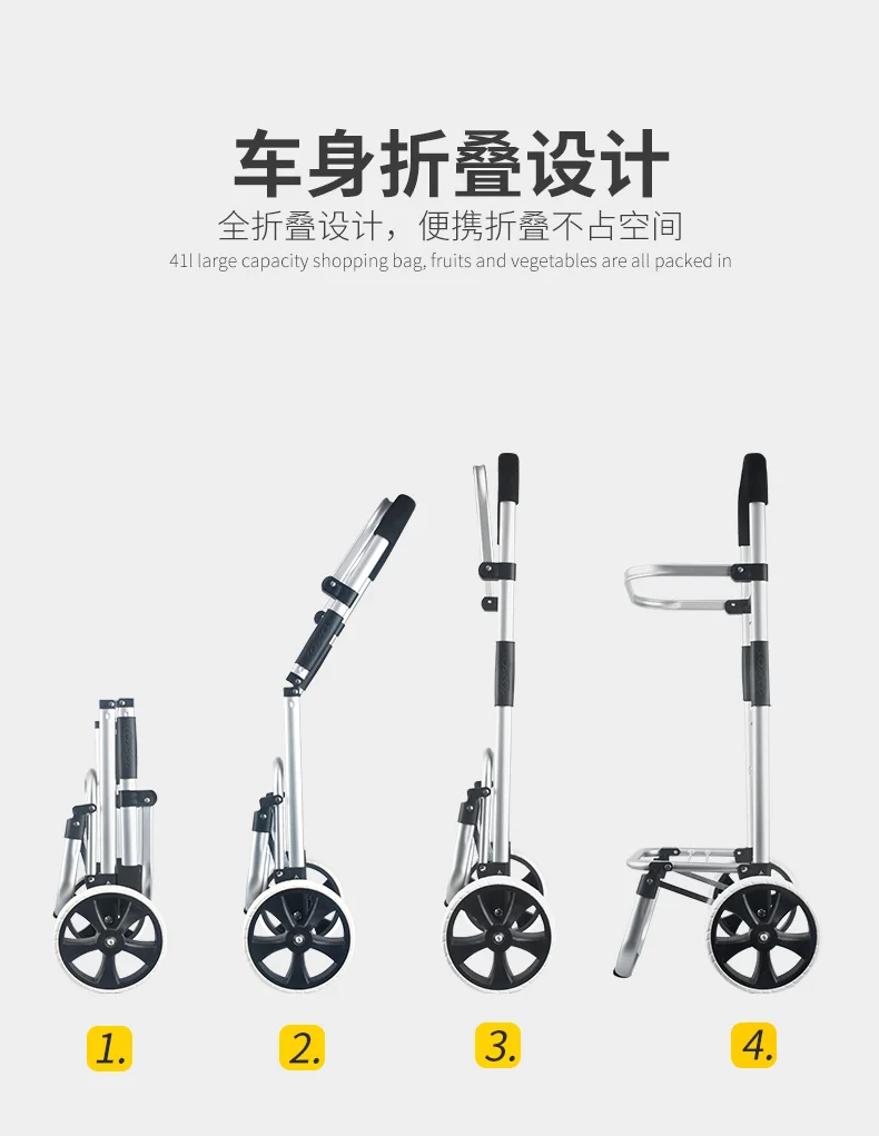 Foldable 2-wheel aluminum trolley canvas bag waterproof shopping cart bag