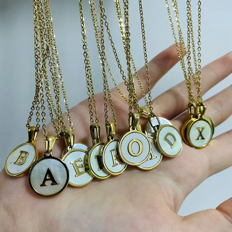 Fashion jewelry stainless steel 26 word pendant Head drop Round coin necklace White shell fashion wholesale necklace
Fashion jewelry stainless steel 26 word pendant Head drop Round coin necklace White shell fashion wholesale necklace