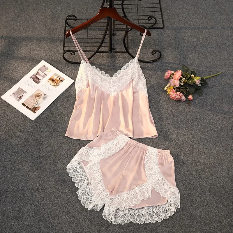 Sexy Girl Two Pieces Short Sleepwear Set Lace Silk Satin Lovely Pajamas Set Summer Nighty for Women
Sexy Girl Two Pieces Short Sleepwear Set Lace Silk Satin Lovely Pajamas Set Summer Nighty for Women