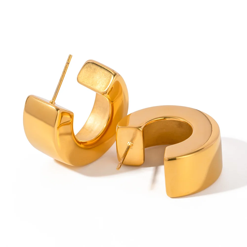 Fashion Jewelry Custom 18K Gold Plated Stainless Steel Earrings Modern Minimalist Style Chunky C-Shape Earring For Women
Fashion Jewelry Custom 18K Gold Plated Stainless Steel Earrings Modern Minimalist Style Chunky C-Shape Earring For Women