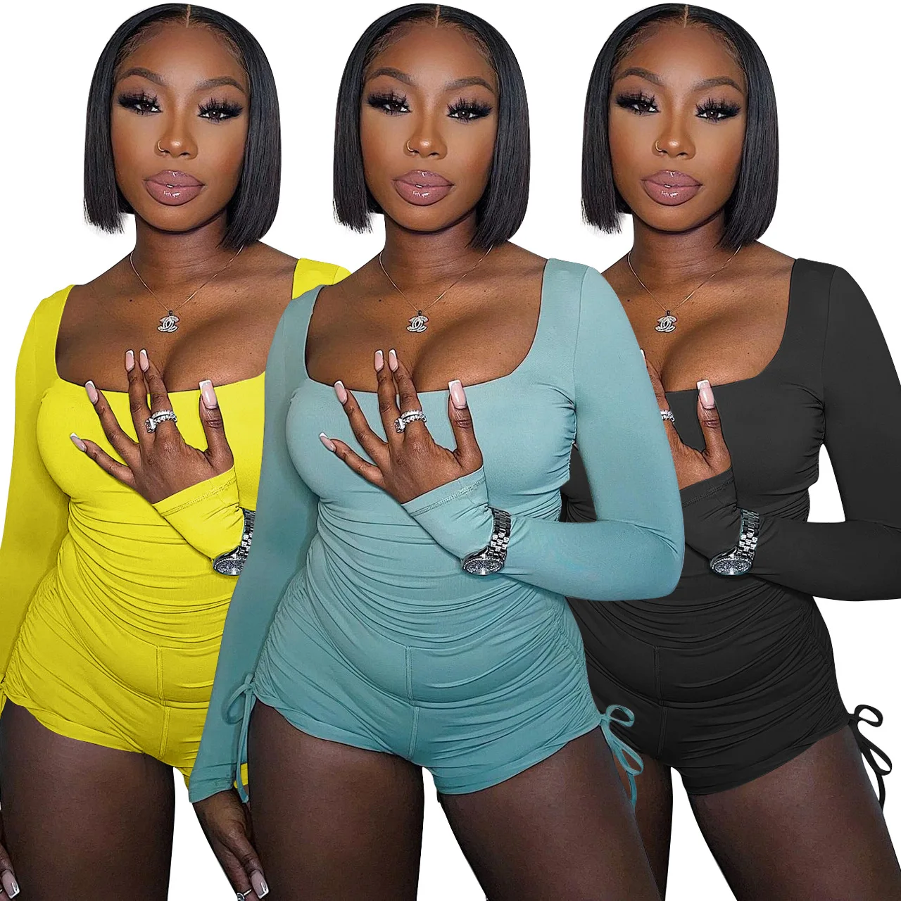 One Piece Skinny Square Collar Jumpsuit Women Short Bandage Jumpsuit
One Piece Skinny Square Collar Jumpsuit Women Short Bandage Jumpsuit