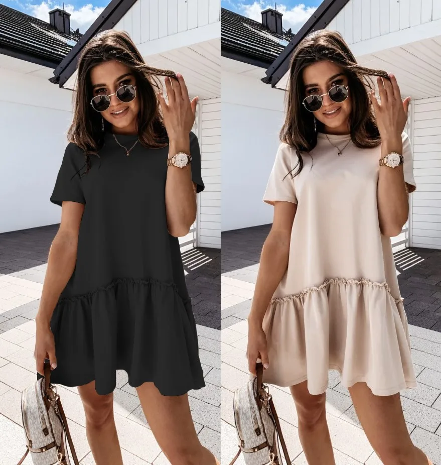 Women's Clothing Loose New Summer Solid Color Short-sleeved Home Loose Round Neck Ruffle Dress
Women's Clothing Loose New Summer Solid Color Short-sleeved Home Loose Round Neck Ruffle Dress