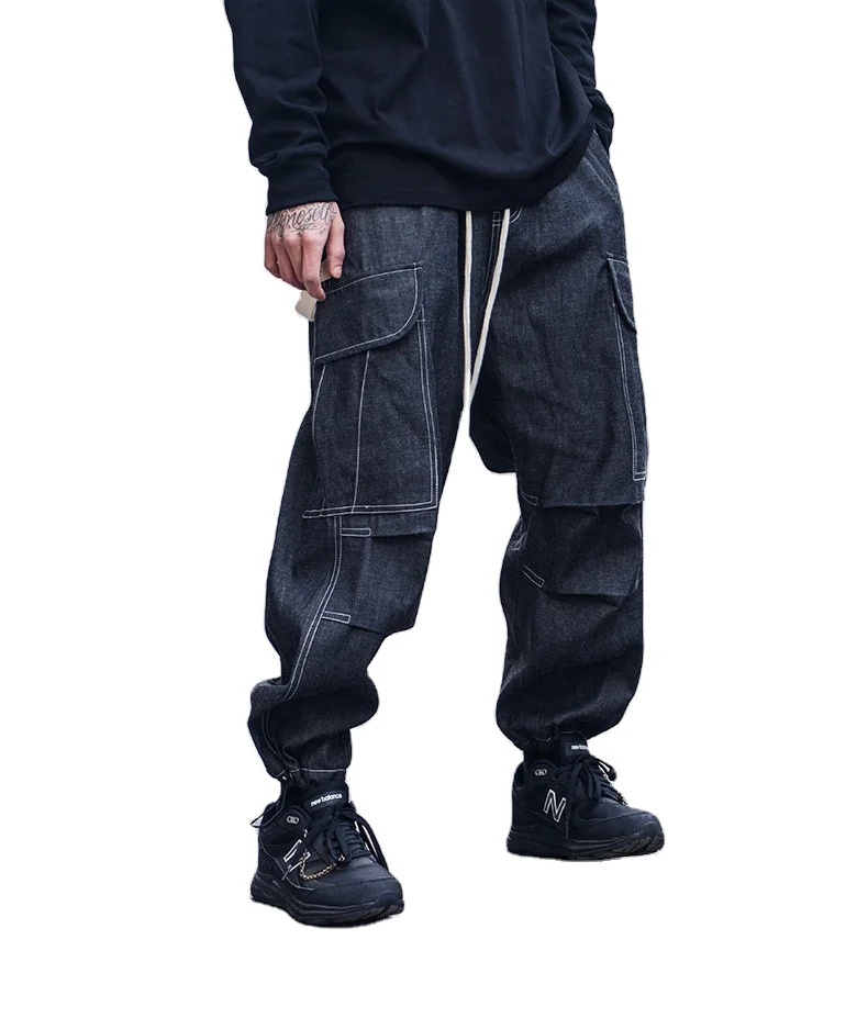 Fashion new cargo loose turnip trousers high street cotton jean color line men's casual trousers 
Fashion new cargo loose turnip trousers high street cotton jean color line men's casual trousers