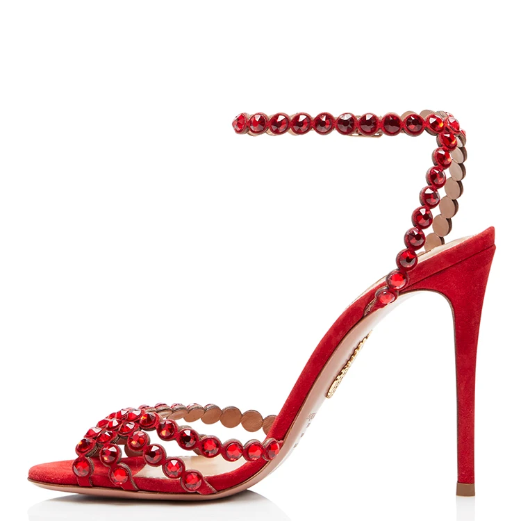 Custom Designer Heels Crystal Rhinestones Ankle Strap Ladies Sandals Heels Suede High Heel Sandals for Women, Red
Custom Designer Heels Crystal Rhinestones Ankle Strap Ladies Sandals Heels Suede High Heel Sandals for Women, Red