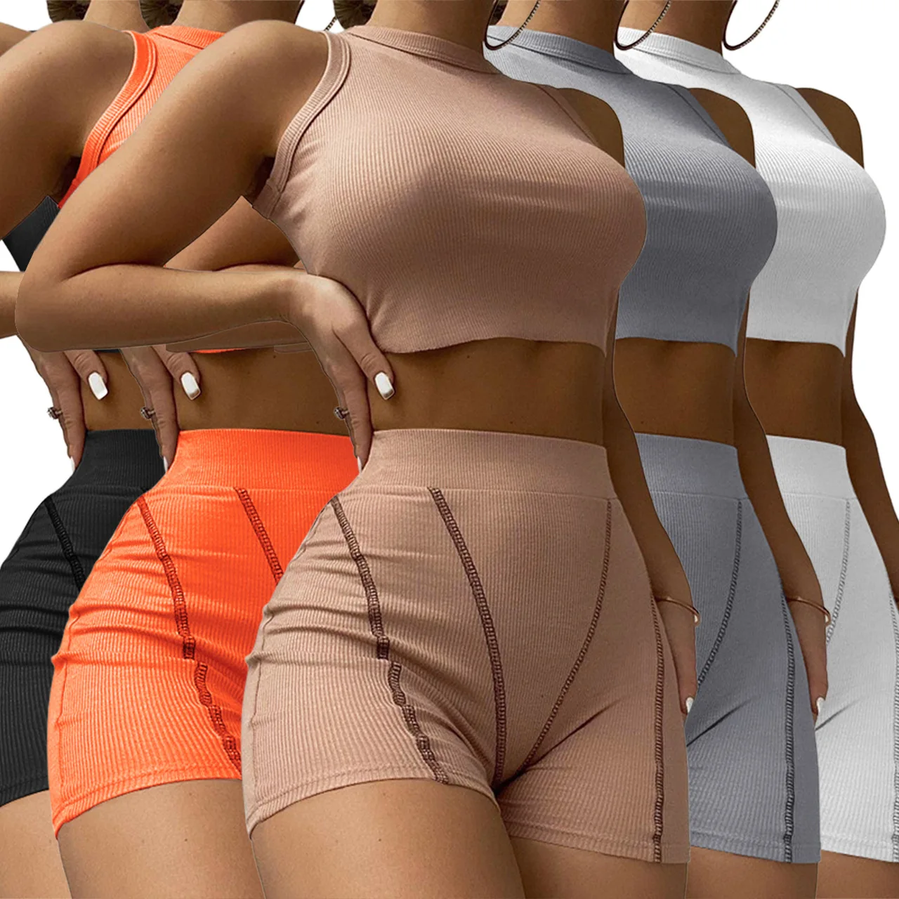 Sleeveless Ribbed Crop Top High Waist Short Sets Women Tracksuit Running Sportswear 2 Piece Matching Set C14355
Sleeveless Ribbed Crop Top High Waist Short Sets Women Tracksuit Running Sportswear 2 Piece Matching Set C14355