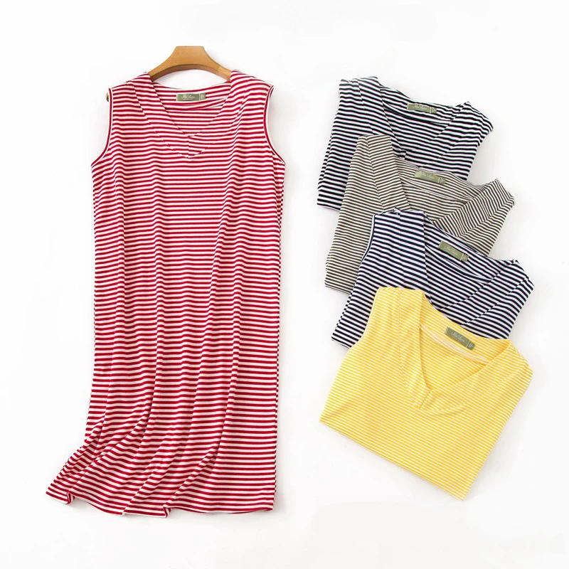 JULY'S SONG Striped Sleepwear Summer Casual Sleeveless Sleep Dress For Women Simple Cotton Ladies Female Loungewear Wholesale
JULY'S SONG Striped Sleepwear Summer Casual Sleeveless Sleep Dress For Women Simple Cotton Ladies Female Loungewear Wholesale