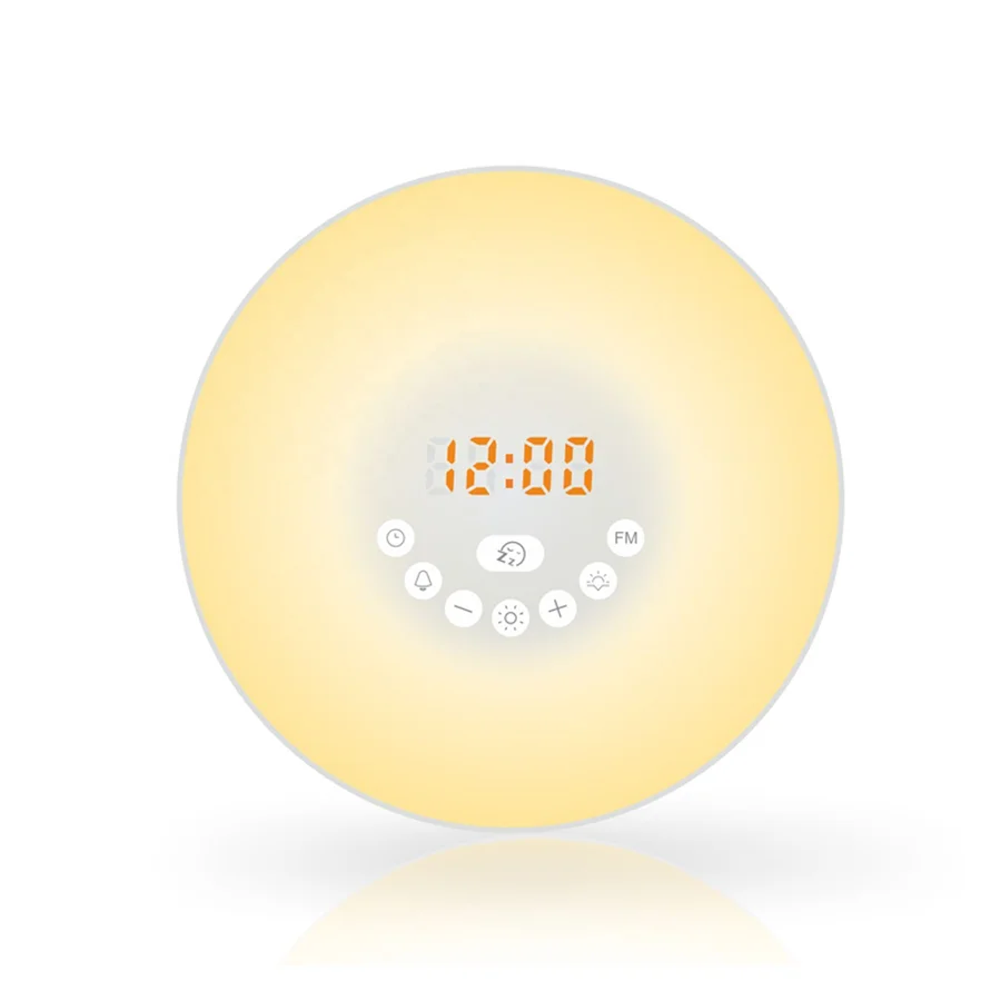 Sunrise simulation sleep snooze function FM radio led light colorful desk bedroom alarm clock
Sunrise simulation sleep snooze function FM radio led light colorful desk bedroom alarm clock