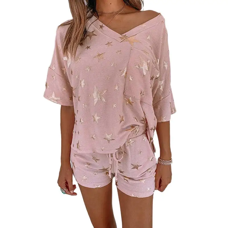Summer new five-pointed star print short sleeve casual home dress suit sleepwear pajama women pajamas sets
Summer new five-pointed star print short sleeve casual home dress suit sleepwear pajama women pajamas sets