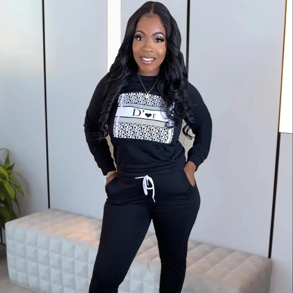 Fashion casual Women Solid Color letter pattern Two Piece Pants Set Bandage Outfits Two Piece Set Women Clothing
Fashion casual Women Solid Color letter pattern Two Piece Pants Set Bandage Outfits Two Piece Set Women Clothing