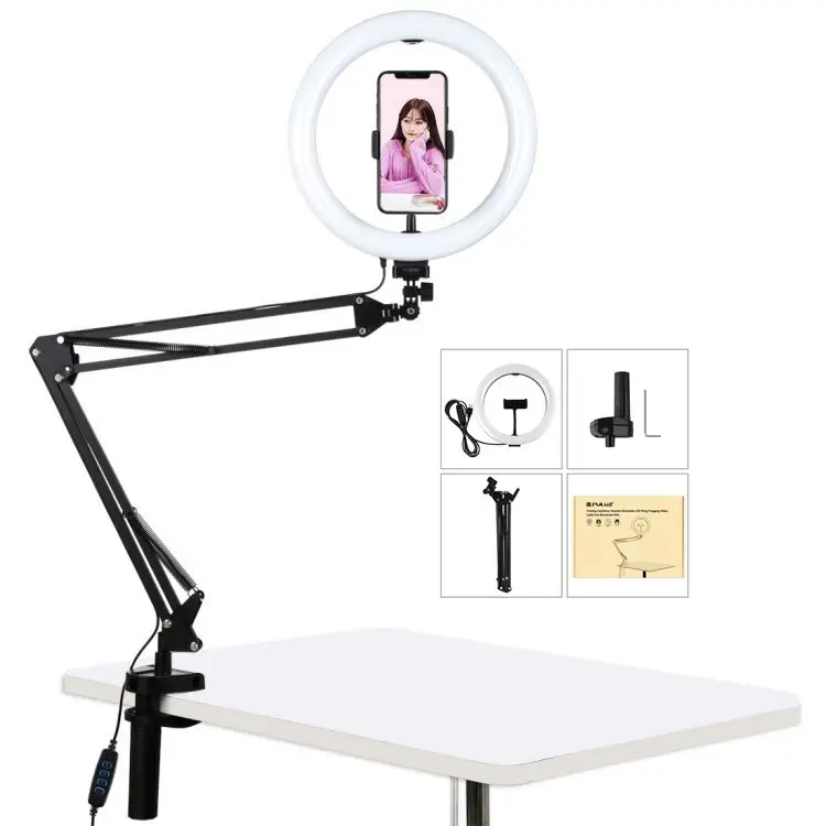 10.2 inch Selfie LED Ring Light Curved Fill Lamp USB 3 Modes Dimmable Dual Color Temperature with Desktop Arm Stand
10.2 inch Selfie LED Ring Light Curved Fill Lamp USB 3 Modes Dimmable Dual Color Temperature with Desktop Arm Stand