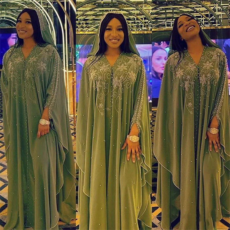 2021 Middle East high quality chiffon pearl batwing sleeve arab style solid color women elegant robe, Black, green
2021 Middle East high quality chiffon pearl batwing sleeve arab style solid color women elegant robe, Black, green