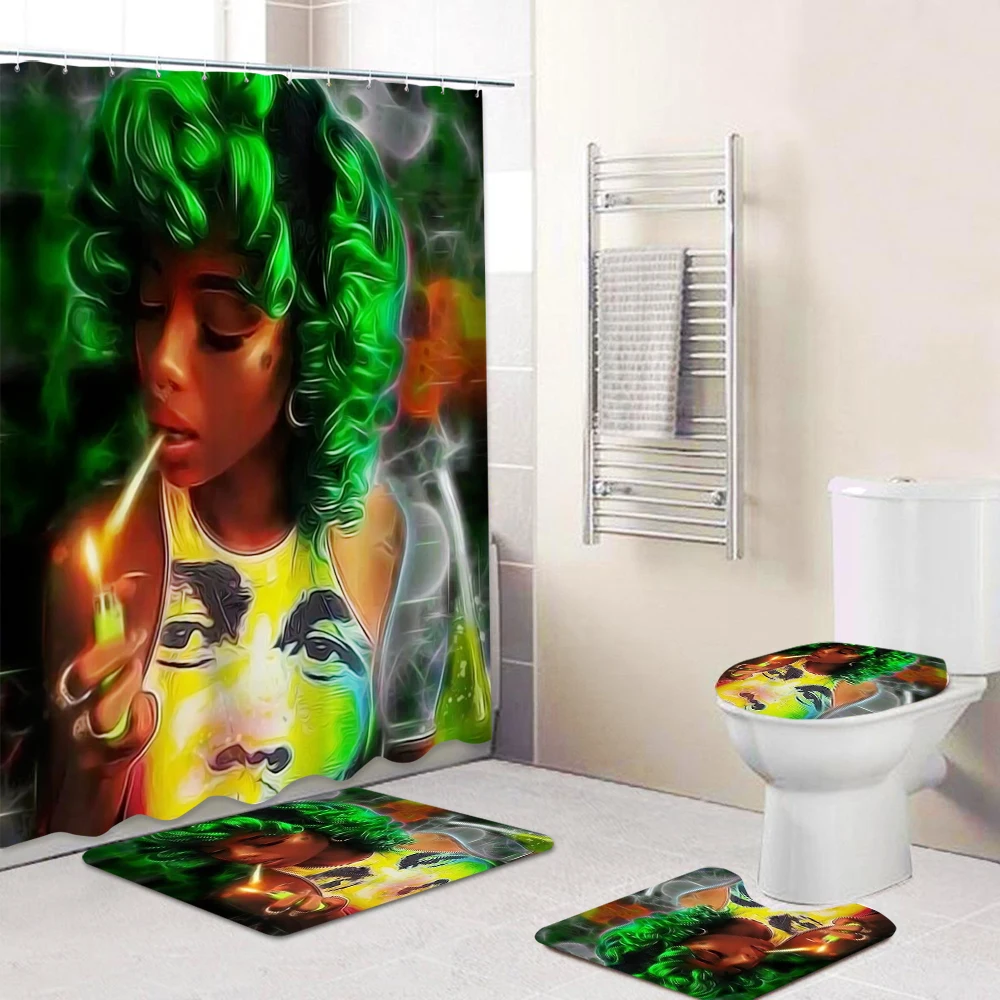 Afro African American Women Bathroom Fashion Toilet Lid Cover Bath Mat With Shower Curtain
Afro African American Women Bathroom Fashion Toilet Lid Cover Bath Mat With Shower Curtain