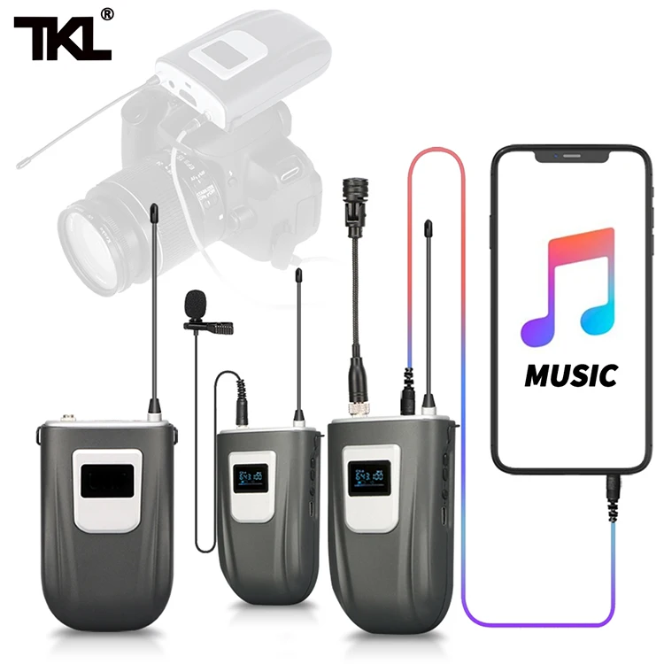 TKL Wireless Lavalier Microphone Rechargeable Transmitter And Receiver UHF Microphone For Phone DSLR Camera Monitor Music Input
TKL Wireless Lavalier Microphone Rechargeable Transmitter And Receiver UHF Microphone For Phone DSLR Camera Monitor Music Input