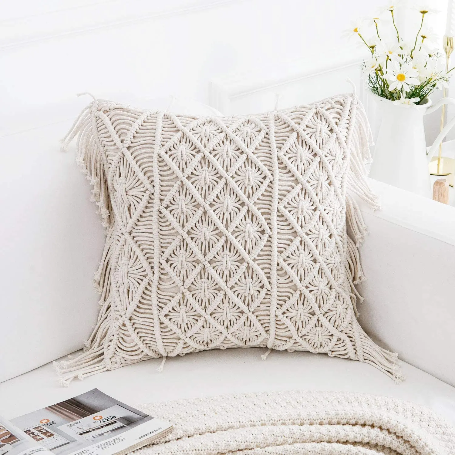 Bohemian Style Macrame Throw Pillow Cushion Cover Pillowcase Indoor