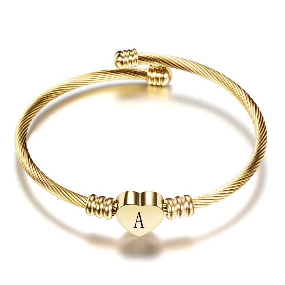 Trendy Custom Stainless Steel Heart Shape 26 Alphabet Letters Bangle Bracelet for Women Jewelry, Silver,gold,rose gold
Trendy Custom Stainless Steel Heart Shape 26 Alphabet Letters Bangle Bracelet for Women Jewelry, Silver,gold,rose gold