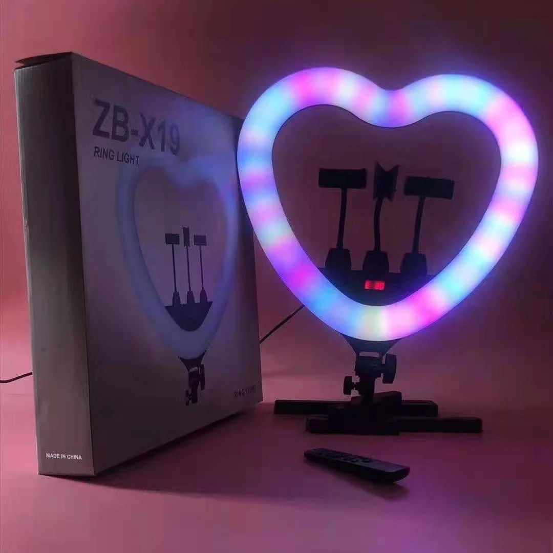 18 Inch RGB LED Ring Light Heart Shaped with 3 Phone Holders for Live Streaming
18 Inch RGB LED Ring Light Heart Shaped with 3 Phone Holders for Live Streaming