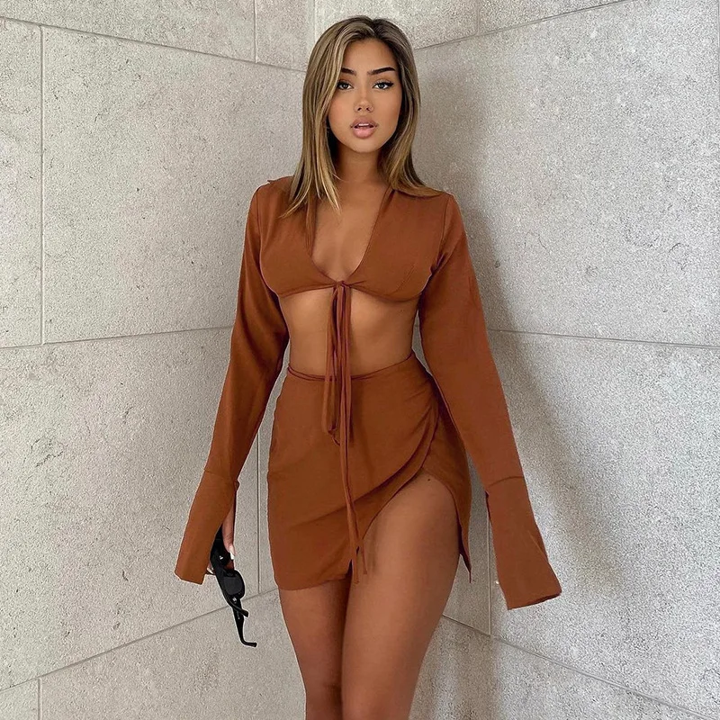 2021 Fall Autumn Women Sexy Club Outfits Long Sleeve Crop Top Two Piece Split Mini Skirt Set, Customized color
2021 Fall Autumn Women Sexy Club Outfits Long Sleeve Crop Top Two Piece Split Mini Skirt Set, Customized color