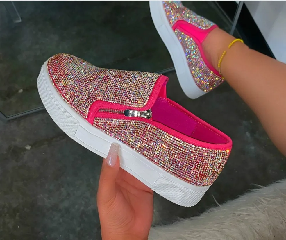 Amazon Hot Sale Women's Casual Shoes Rhinestone Bling Sneakers Plus Size Platform Sequins Zipper One Pedal Flat Shoes Women
Amazon Hot Sale Women's Casual Shoes Rhinestone Bling Sneakers Plus Size Platform Sequins Zipper One Pedal Flat Shoes Women