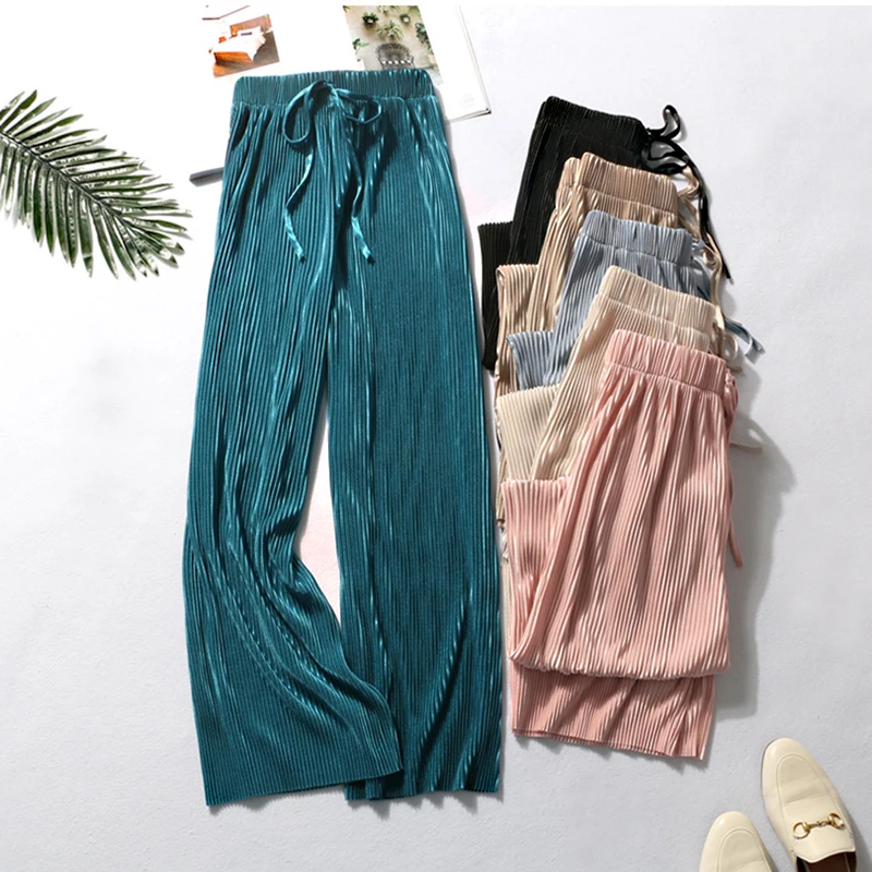 Summer Wide Leg For Women Casual Elastic High Waist 2020 New Fashion Loose Long Pants Pleated Pant Trousers Femme
Summer Wide Leg For Women Casual Elastic High Waist 2020 New Fashion Loose Long Pants Pleated Pant Trousers Femme