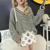 women sweaters 2018 Knitted & Polyester loose knitted striped Free Size 397506
