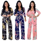 Fashion clothing sexy women printed jumpsuit long sleeve
